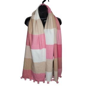 Louisa Perini Nwt Pink Checked Pom Pom Scarf Wrap